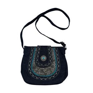 Canyon Sky Southwestern Crossbody Bag Denim Western Cowgirl Leather
